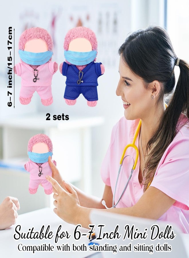 Velmitten 2 Pcs Pink & Blue Doll Clothes Doctor Nurse Scrubs Outfit Set for 17cm Dolls with Mini Mask & Stethoscope Cute Nurse Uniform with Accessories Ideal Gift for Lovers & Collectors - Image 2